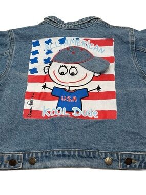 VTG Danny First Denim Jacket Kool Dude Patch USA Youth Sz M Stars & Stripes New